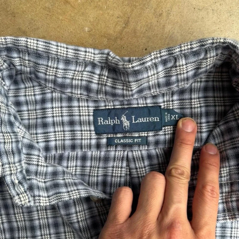 Vintage Ralph Lauren blue plaid cropped boxy button up shirt Size XL